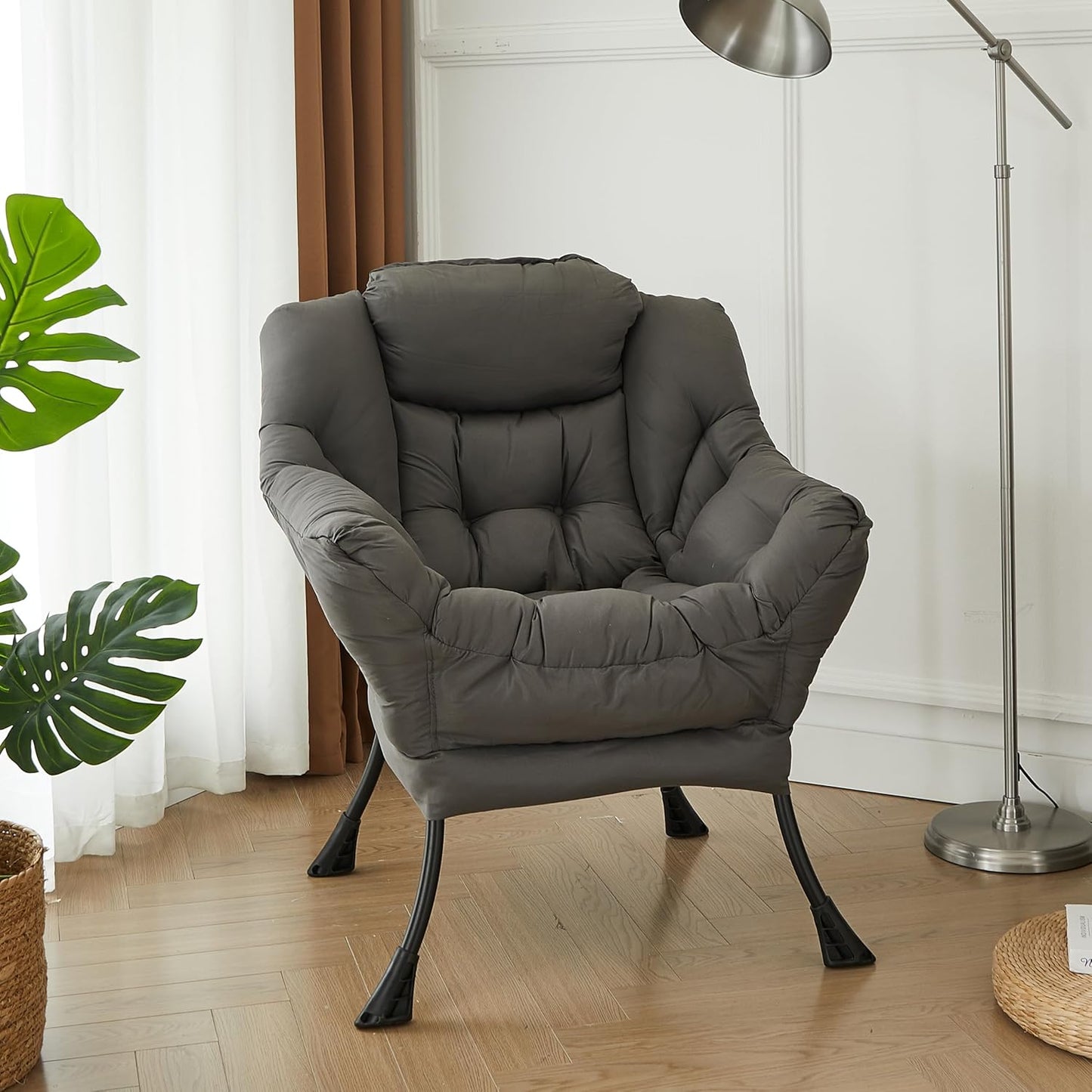 Oversized Lazy Chair with Armrests and Side Pocket, Comfy Accent Lounge Chair for Living Room, Bedroom, or Small Spaces
