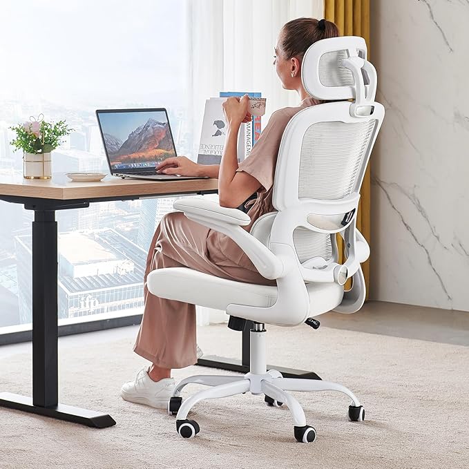 Ergonomic Mesh Office Chair with Wheels, High Back Desk Chair for Home or Gaming, 330 lbs Capacity – White