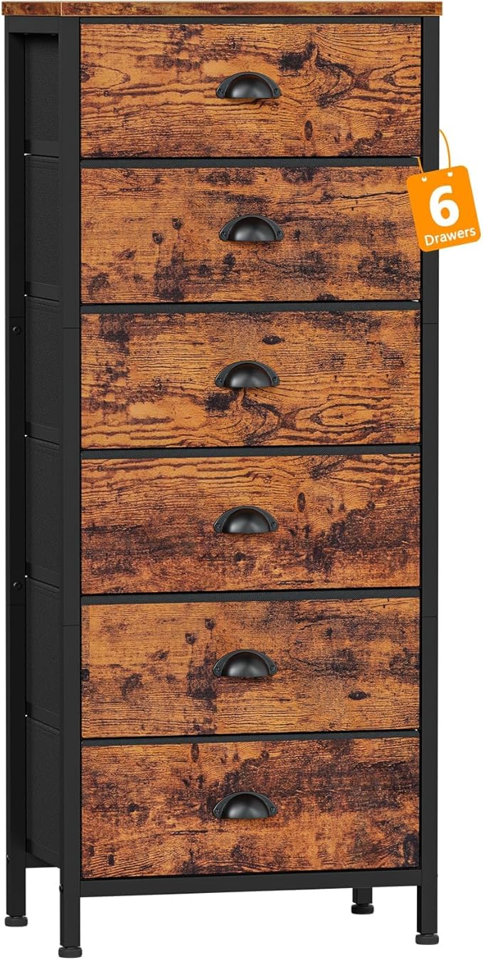 Tall Dresser with 6 Drawers, Fabric Storage Organizer for Bedroom, Living Room, Closet, Entryway (Rustic Brown)