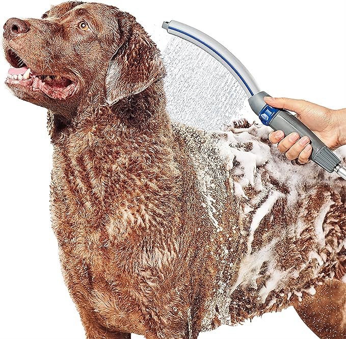 Pet Wand Pro Dog Shower Attachment with 8-Foot Hose – Fast & Easy Bathing, Indoor/Outdoor, Blue/Grey