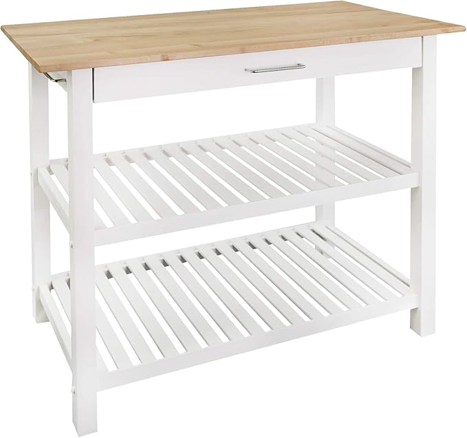 40" Kitchen Island with Solid Hardwood Top – Natural/White