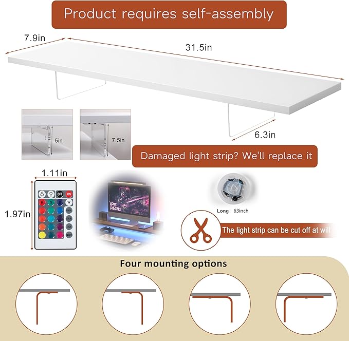 Monitor Stand Riser with LED Light – Wood & Acrylic Desktop Organizer for Computer, Laptop, Printer, and TV