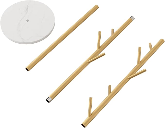 Gold Metal Coat Rack with Marble Base – Freestanding Entryway Stand with Hooks for Clothes, Hats & Bags