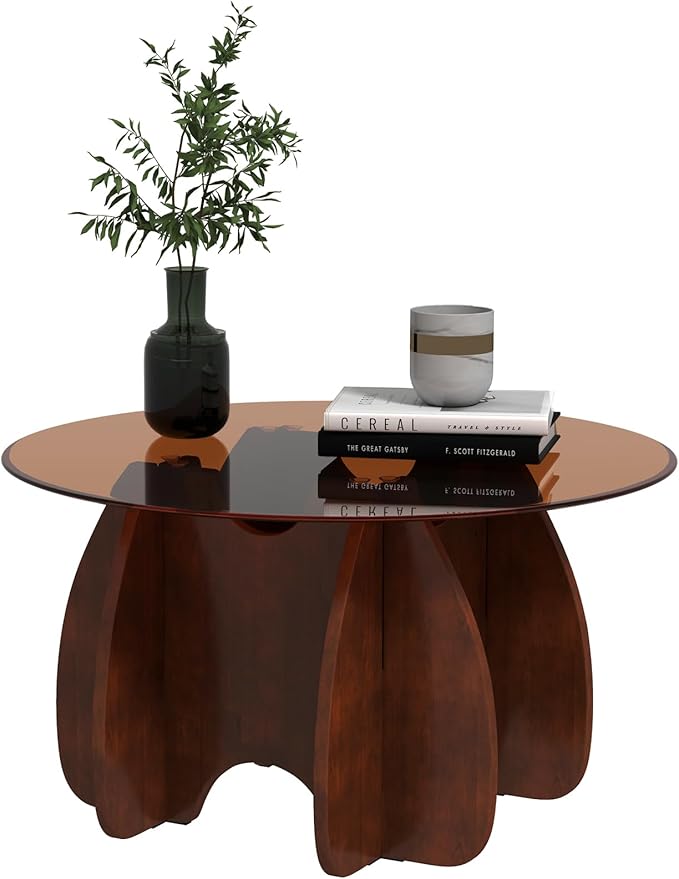 Round Glass Coffee Table, Modern Accent Center Table for Living Room, Small Space Furniture