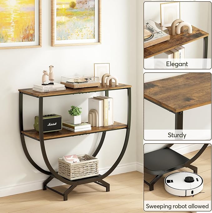 3-Tier Console Table, 30" Entryway & Sofa Table with Storage, Industrial Rustic Brown