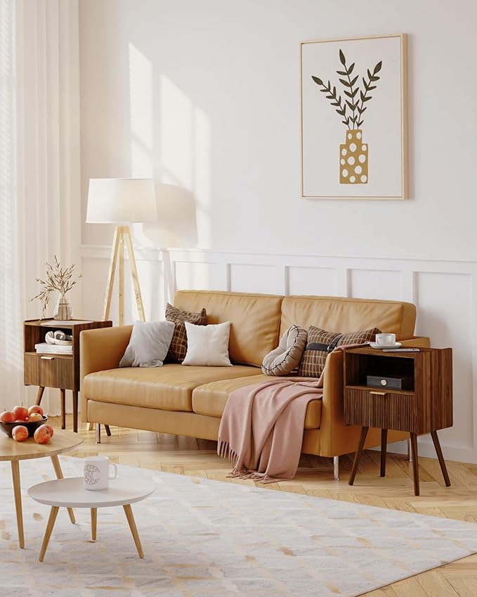 Modern Nightstand with Drawer and Open Shelf, Bedside Table for Bedroom, Living Room, or Small Spaces, Walnut Brown