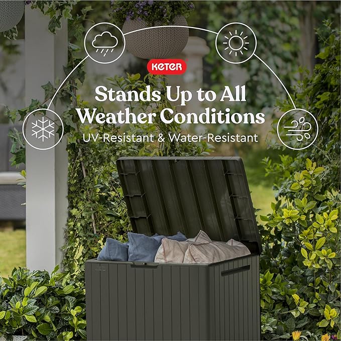 30 Gallon Resin Outdoor Storage Box & Patio Side Table – Mossy Brown