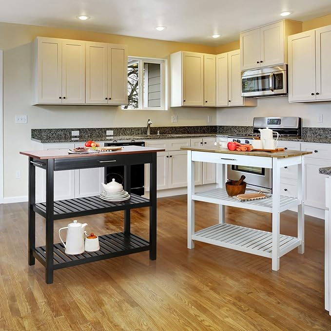 40" Kitchen Island with Solid Hardwood Top – Natural/White