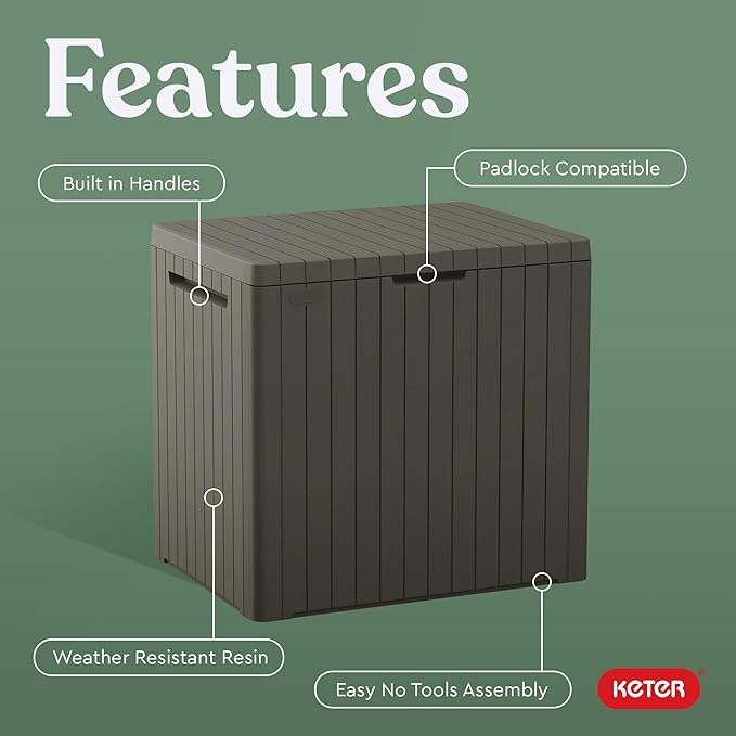30 Gallon Resin Outdoor Storage Box & Patio Side Table – Mossy Brown