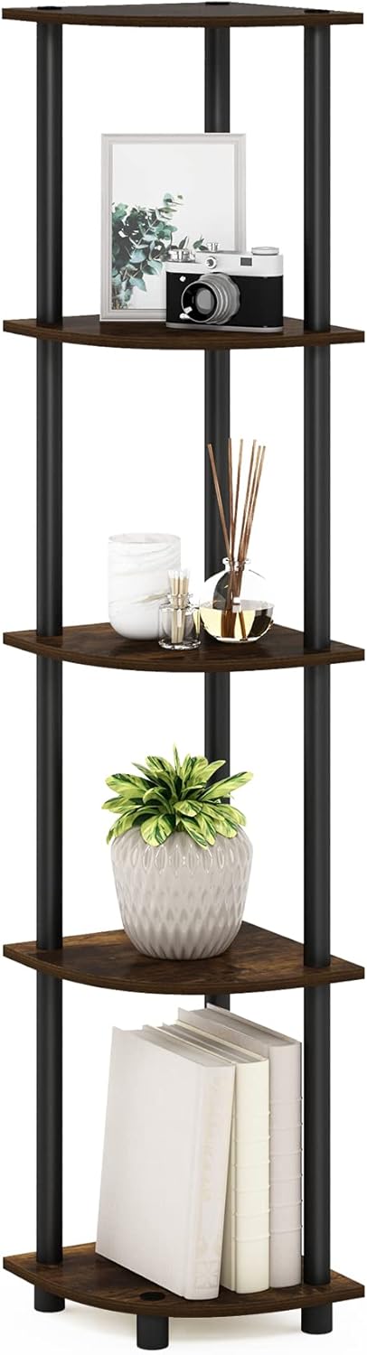 5-Tier Corner Display Rack, Multipurpose Shelving Unit – Amber Pine/Black