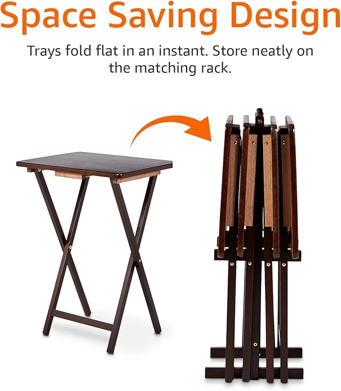 Foldable TV Tray Table Set with Storage Rack, 4-Pack – Espresso