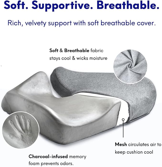 Pressure Relief Seat Cushion – Memory Foam for Office, Car, Wheelchair, Sciatica & Tailbone Support