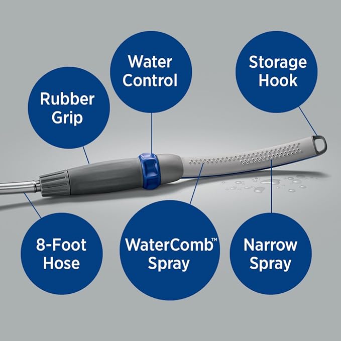 Pet Wand Pro Dog Shower Attachment with 8-Foot Hose – Fast & Easy Bathing, Indoor/Outdoor, Blue/Grey