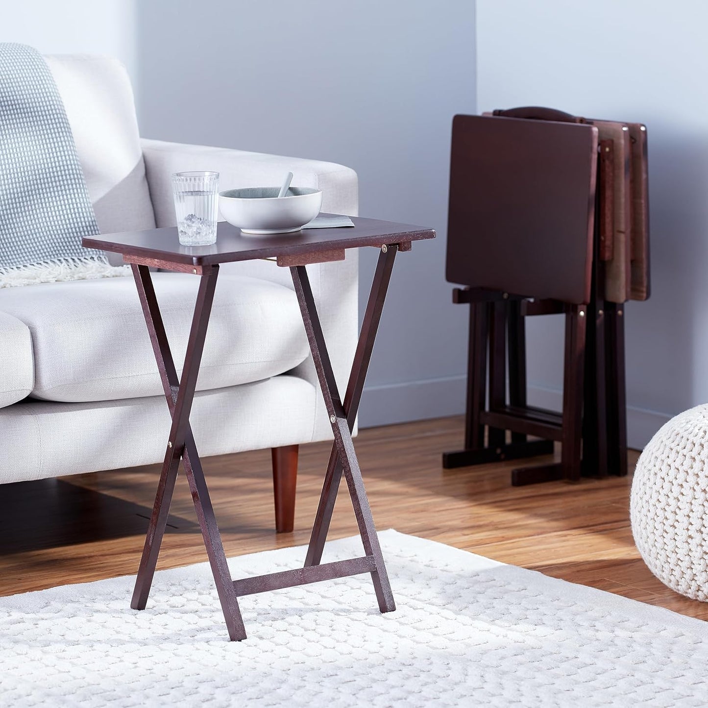 Foldable TV Tray Table Set with Storage Rack, 4-Pack – Espresso