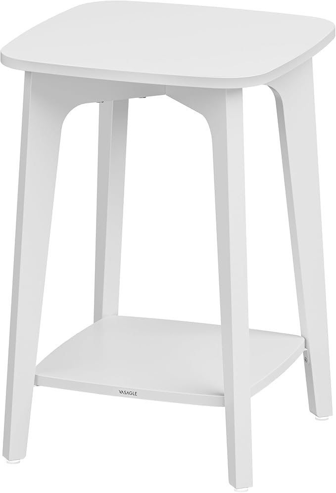 Small Square Side Table with 2 Tiers – Nightstand for Living Room & Bedroom, Cloud White