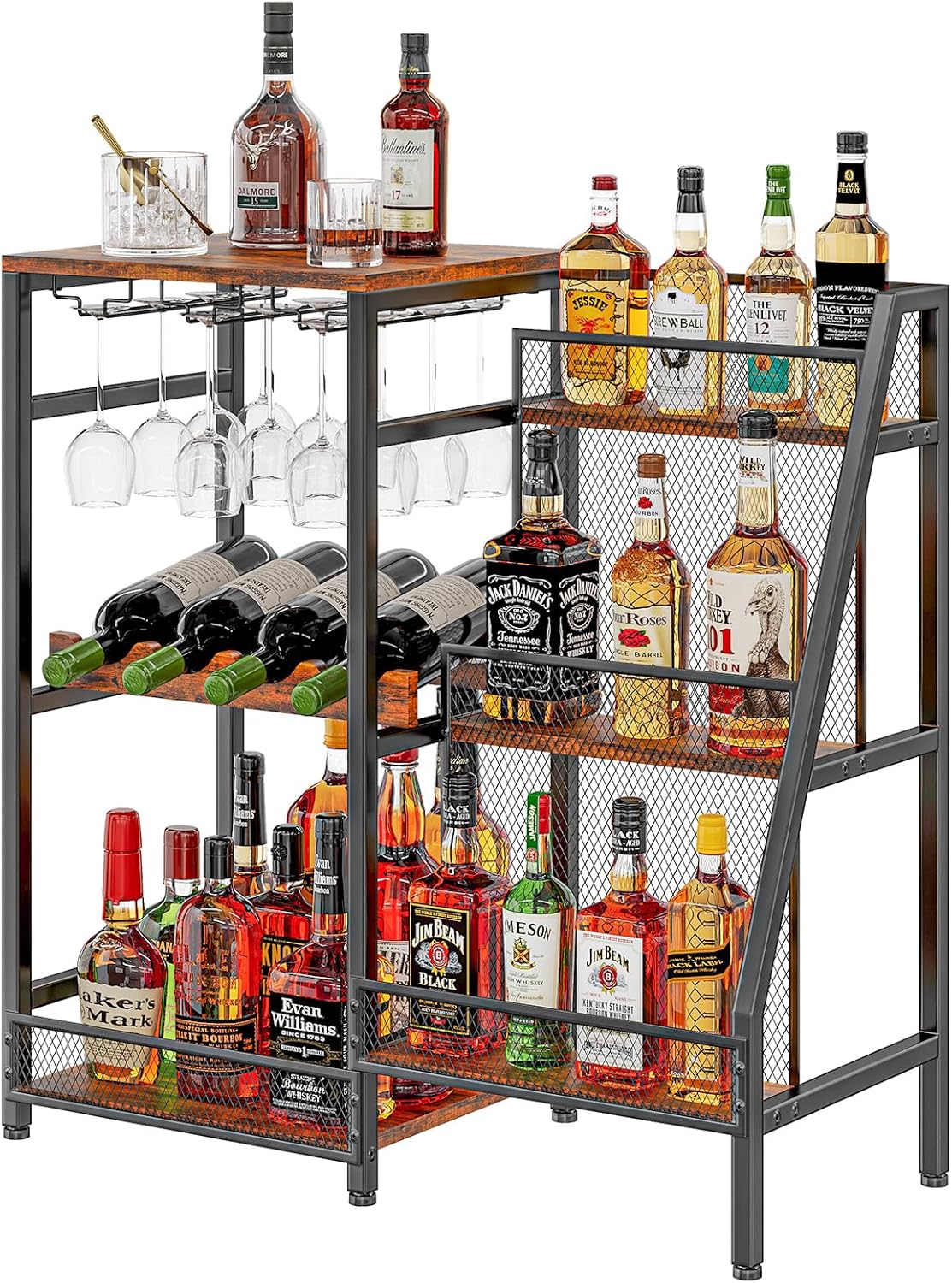3-Tier Liquor Bar Stand with Wine Rack and Glass Holder