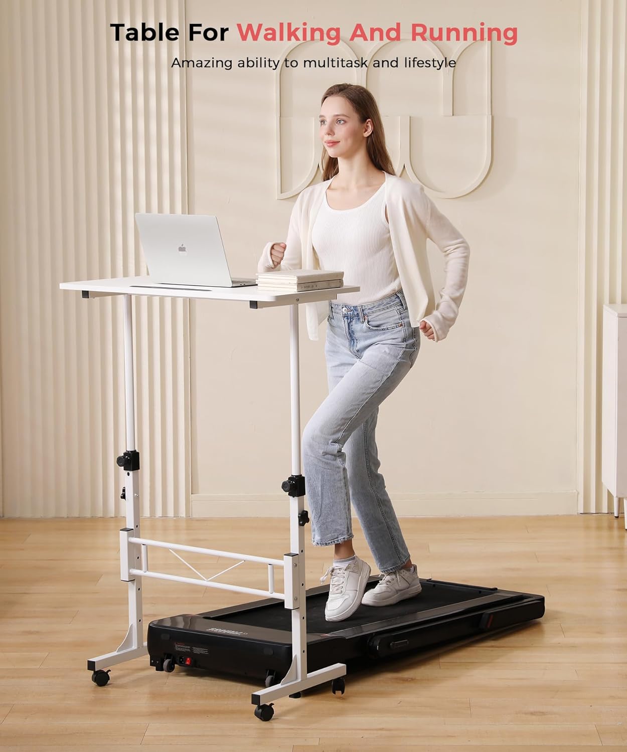 Adjustable Portable Standing Desk with Wheels – 27" to 43.5" Height, White