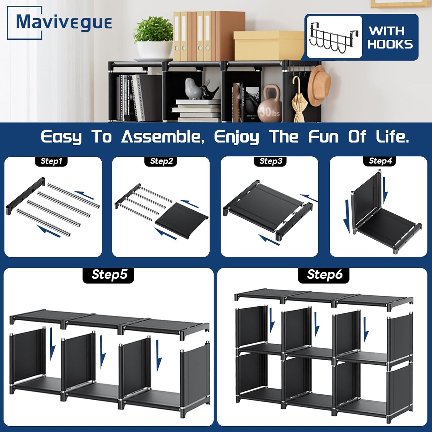 12 Cube Storage Organizer, DIY Metal Bookshelf, Tall Bookcase for Bedroom, Living Room, Office, or Closet – Black