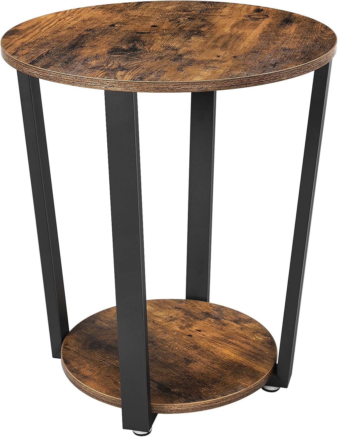 Round End Table with Storage Shelf, Rustic Brown and Black