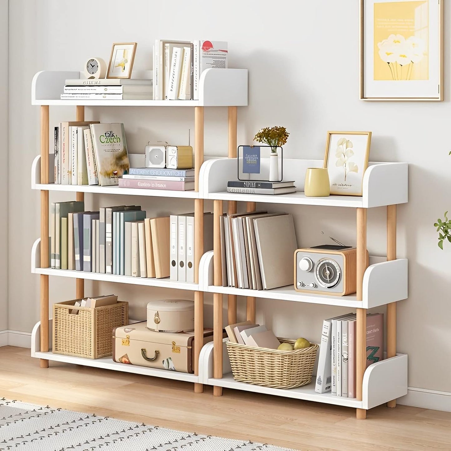 3-Tier Wooden Bookcase – Modern Display Shelf with Solid Wood Frame, Warm White