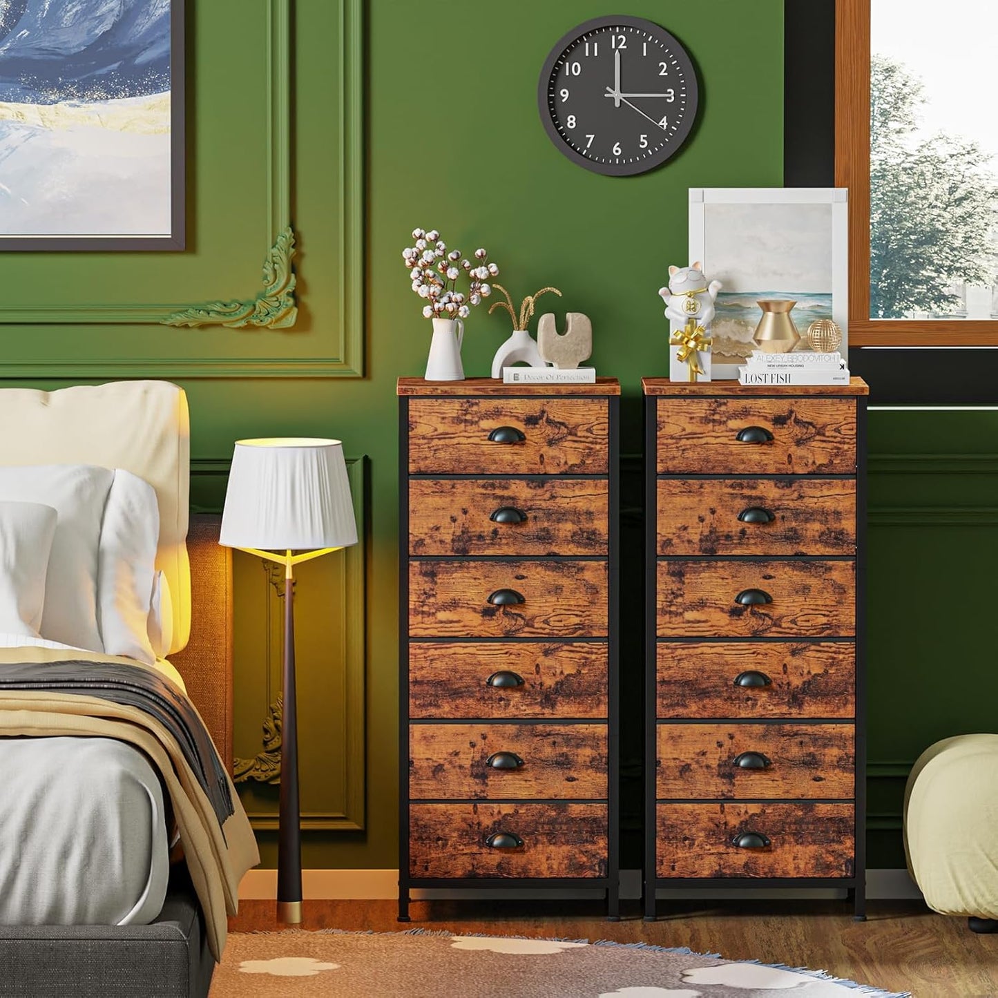 Tall Dresser with 6 Drawers, Fabric Storage Organizer for Bedroom, Living Room, Closet, Entryway (Rustic Brown)