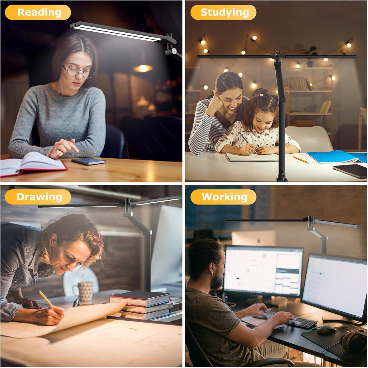 LED Desk Lamp with Remote, Dual Monitor Light, Stepless Dimming & Memory Function – Black