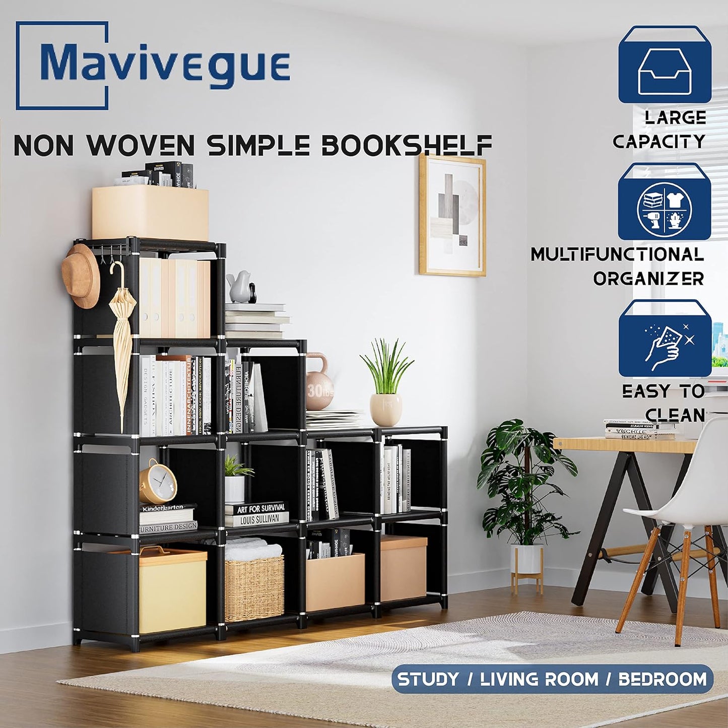 12 Cube Storage Organizer, DIY Metal Bookshelf, Tall Bookcase for Bedroom, Living Room, Office, or Closet – Black