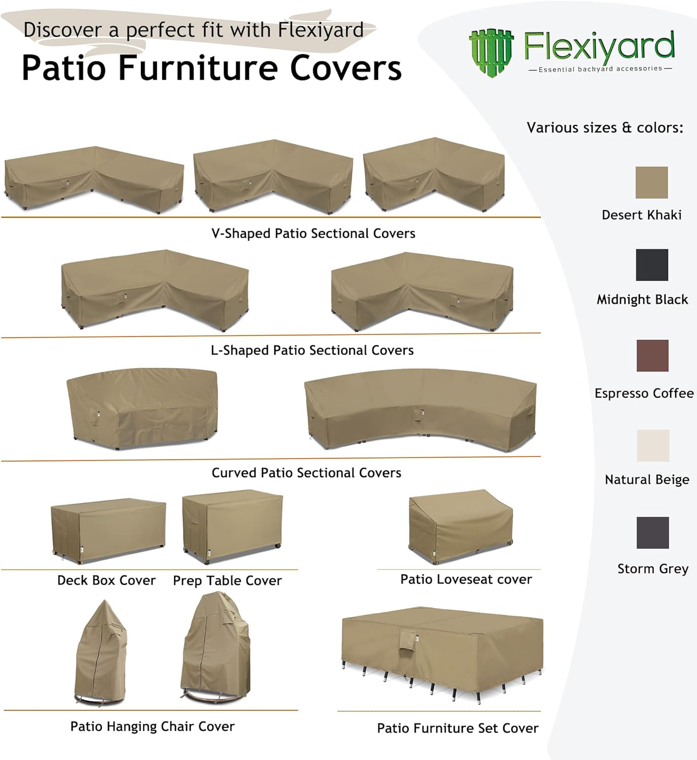 Curved Patio Furniture Cover, Waterproof 600D Sectional Sofa Protector, 190"(128") Half-Moon Outdoor Couch Cover