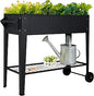Raised Garden Bed with Wheels & Shelf, 32" Tall Steel Planter Box for Vegetables & Herbs, 400 lbs Capacity