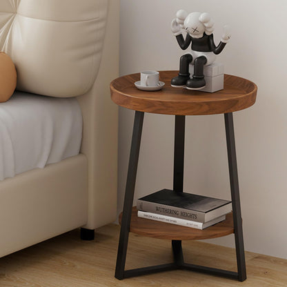 Round End Table with Storage Shelf – 2-Tier Farmhouse Side Table for Living Room & Bedroom, Brown