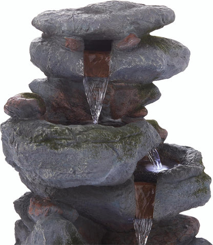 3-Tier Rock Waterfall Fountain with LED Lights – 22" Outdoor Garden & Patio Decor, Gray