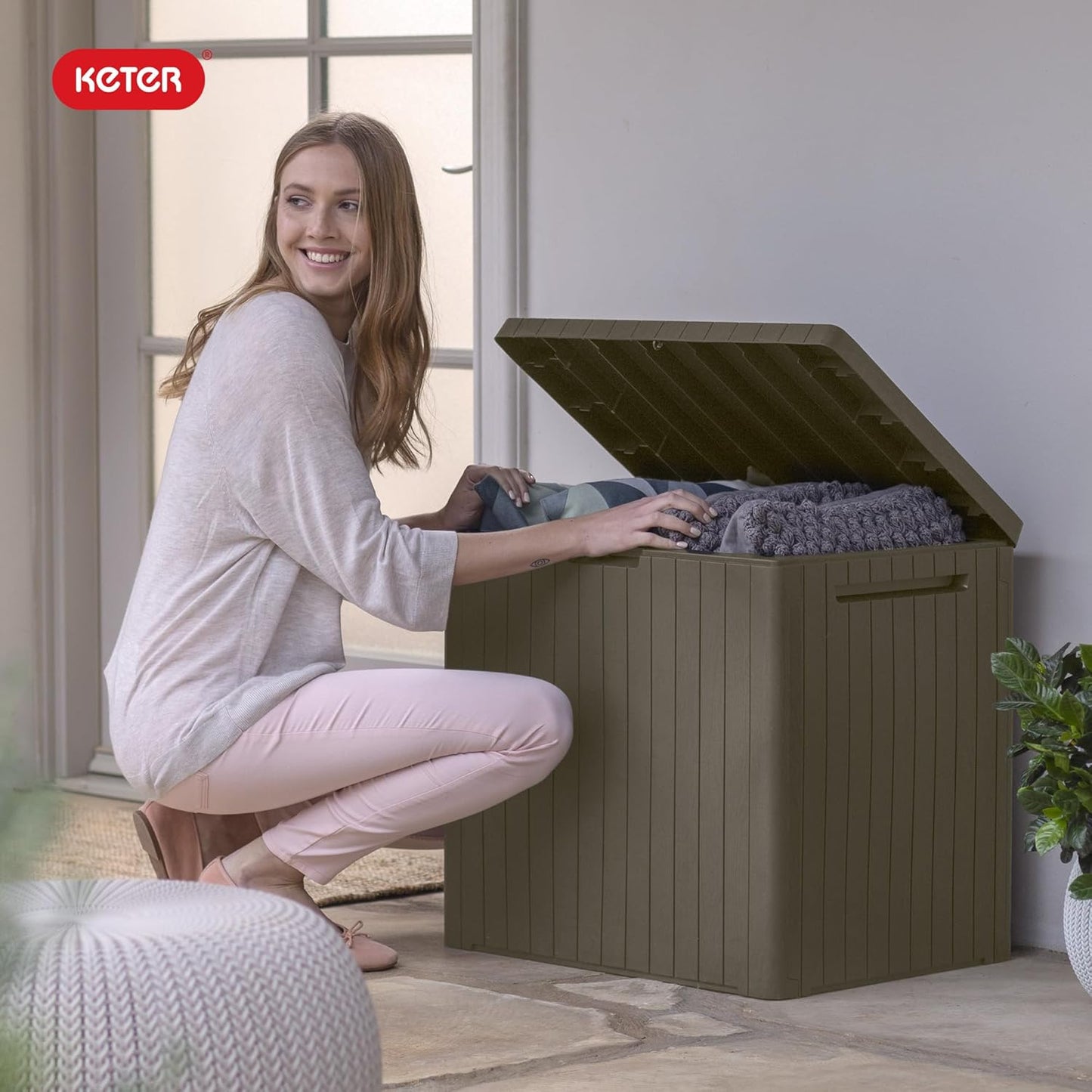 30 Gallon Resin Outdoor Storage Box & Patio Side Table – Mossy Brown