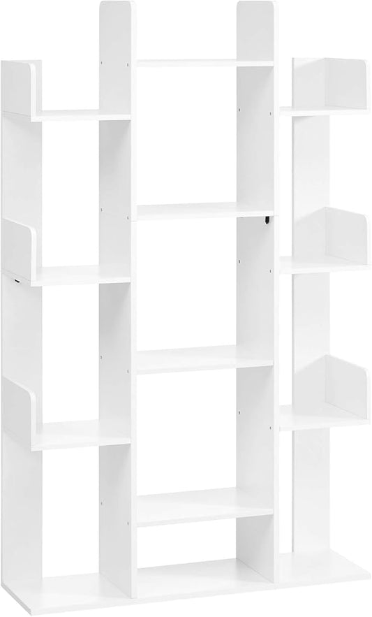 Tree-Shaped Bookshelf with 13 Shelves, Rounded Corners, White, 55" H