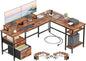 L-Shaped Computer Desk with Power Outlet, File Drawer, Monitor Stands & Storage Shelves for Home Office or Gaming