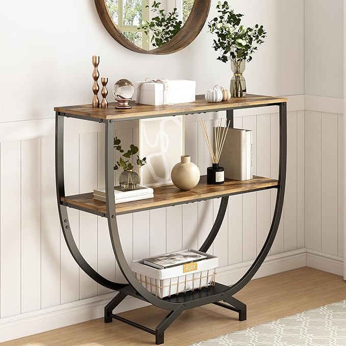 3-Tier Console Table, 30" Entryway & Sofa Table with Storage, Industrial Rustic Brown
