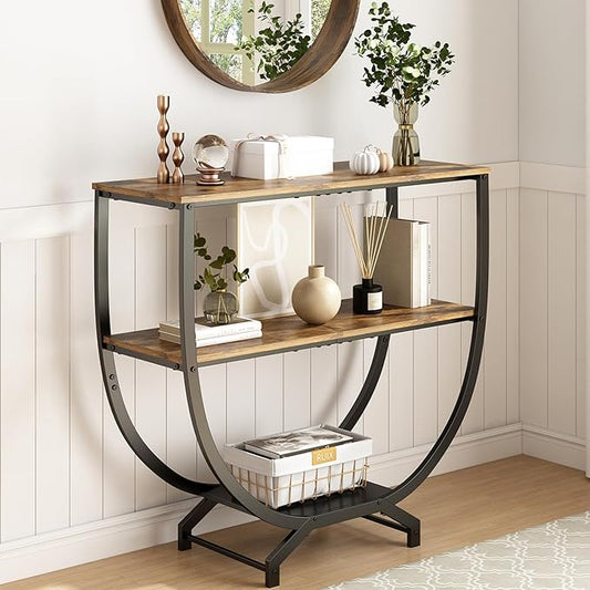 3-Tier Console Table, 30" Entryway & Sofa Table with Storage, Industrial Rustic Brown