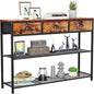 Console Table with 3 Drawers and Storage Shelves, Rustic Brown Entryway Table for Living Room or Hallway