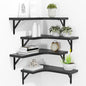 Corner Floating Shelves Set of 4 – Rustic Wood Wall Storage & Display (Black)