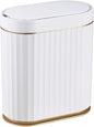 Automatic Motion Sensor Trash Can, 2 Gallon Slim Slimline Bin for Bathroom, Bedroom, Kitchen, Office – White with Gold Trim