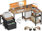 L Shaped Computer Desk with Drawers, File Cabinet, Storage Shelves, CPU Stand & Power Outlets – Rustic Brown