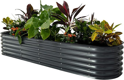 17" Tall 9-in-1 Metal Raised Garden Bed Kit, 8ft x 2ft Planter Box for Vegetables & Flowers – Modern Gray
