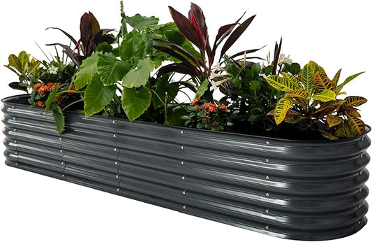 17" Tall 9-in-1 Metal Raised Garden Bed Kit, 8ft x 2ft Planter Box for Vegetables & Flowers – Modern Gray