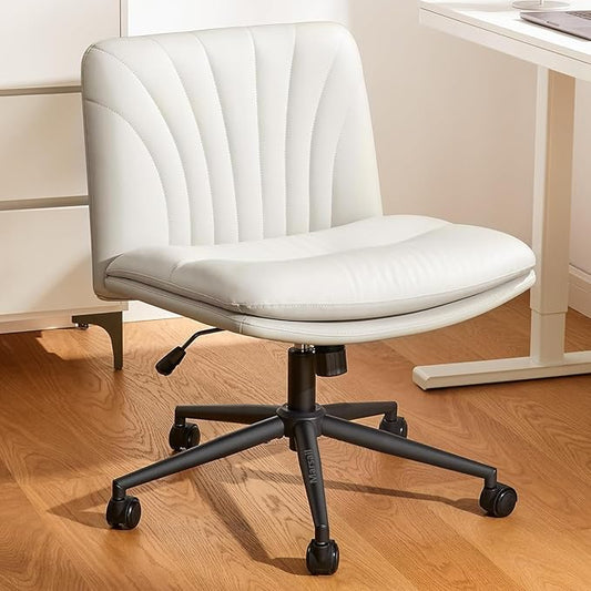 Armless PU Leather Office Chair with Wheels – Light Beige