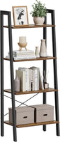 4-Tier Ladder Shelf, Industrial Bookshelf with Steel Frame for Living Room, Office, or Bedroom, Rustic Brown & Black