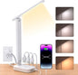 LED Desk Lamp with Power Strip, 5ft Cord, 3 Outlets, 4 USB Ports, Touch Control, Adjustable Light, White
