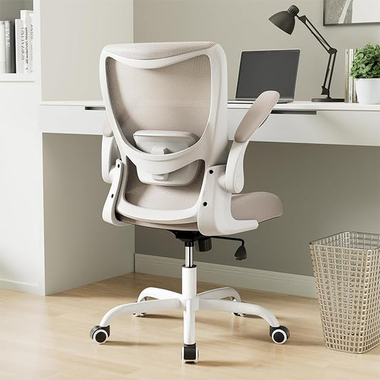 Ergonomic Office Chair with Adjustable Lumbar Support, Flip-Up Armrests, Breathable Mesh – Khaki