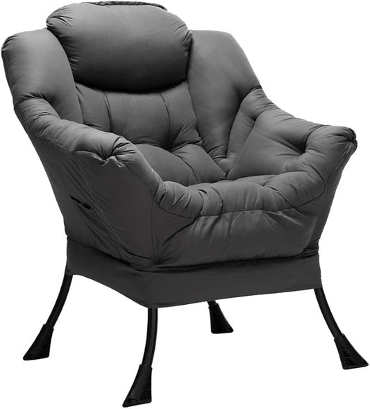 Oversized Lazy Chair with Armrests and Side Pocket, Comfy Accent Lounge Chair for Living Room, Bedroom, or Small Spaces