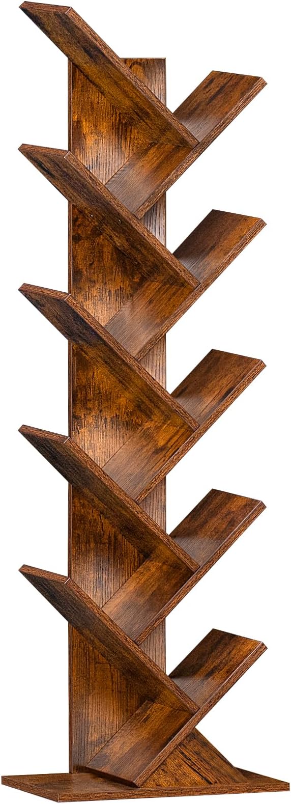 10-Tier Tree Bookshelf – Narrow Space Floor Standing Bookcase & Storage Organizer, Brown