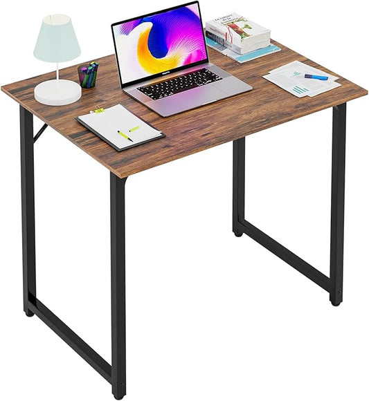 Compact Computer Desk, 32" Office Writing Table with Metal Frame, Adjustable Feet, Scratch-Resistant Surface, Brown