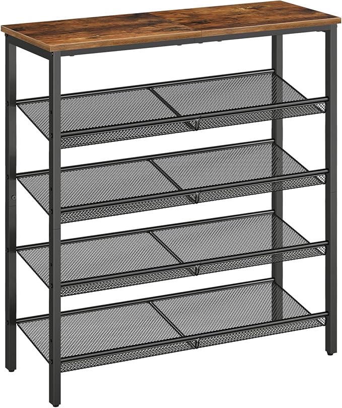 5-Tier Shoe Rack with Adjustable Shelves, Metal Storage Organizer for Entryway or Closet – Rustic Brown